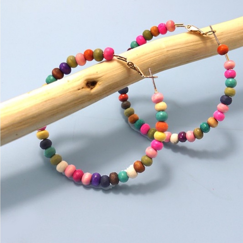 Natural Multicolor Wood Hoop Earrings